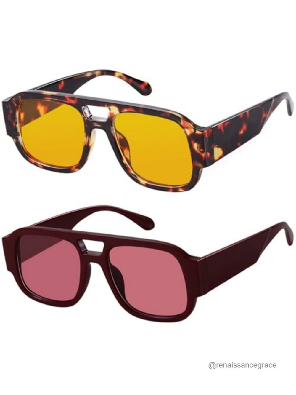 Retro Oversized Aviator Sunglasses Square Double Bridge